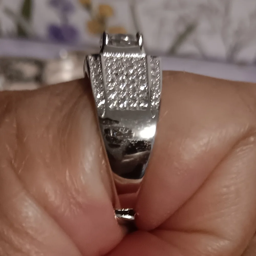 MOISSANITE BAND RING 925 STERLING SILVER ADJUSTABLE 9-12